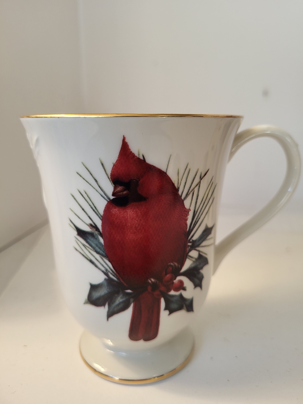 Lenox Winter Greetings 1995 Mug with Red Cardinal and Gold Trim